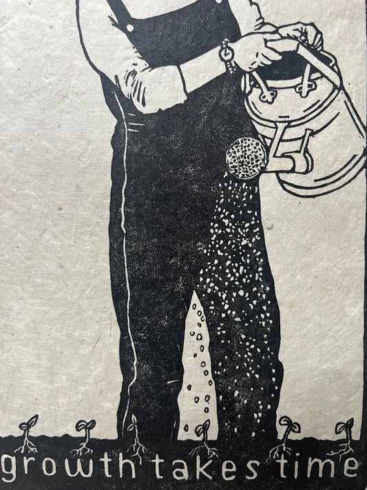 “Growth takes time” limited edition linoleum block print