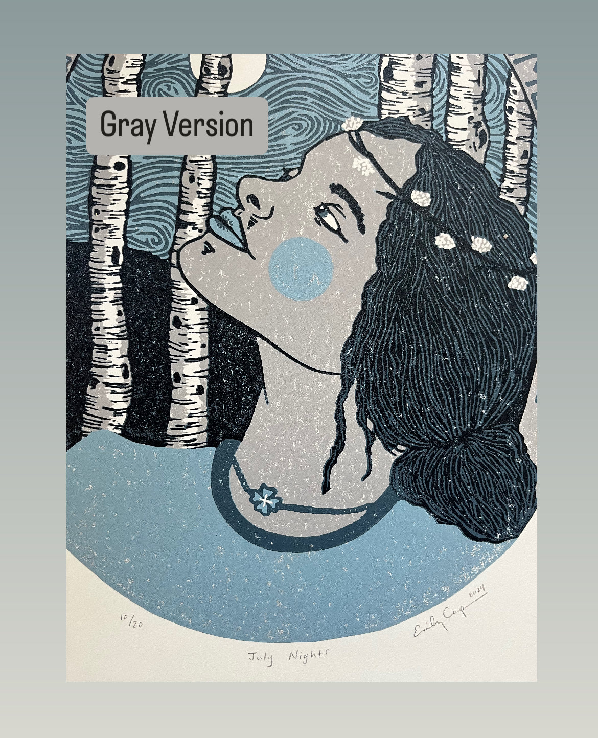 “July Nights” Reduction Linoleum Block Print 11”x14”