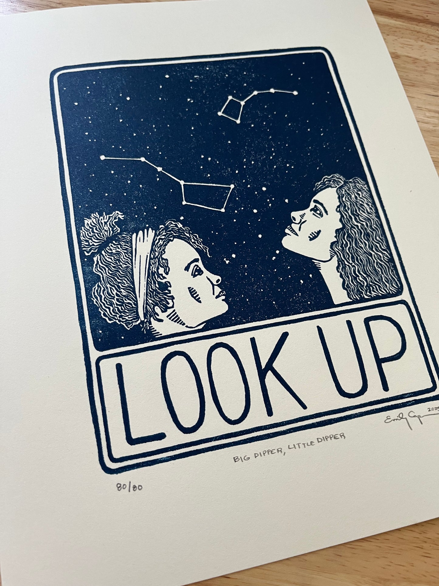 “Big Dipper, Little Dipper” Limited Edition Linocut Print - look up artwork, block print