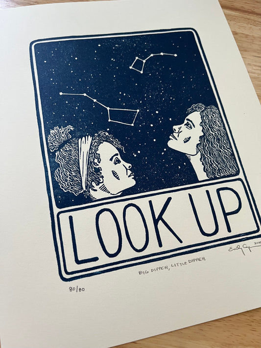 “Big Dipper, Little Dipper” Limited Edition Linocut Print - look up artwork, block print