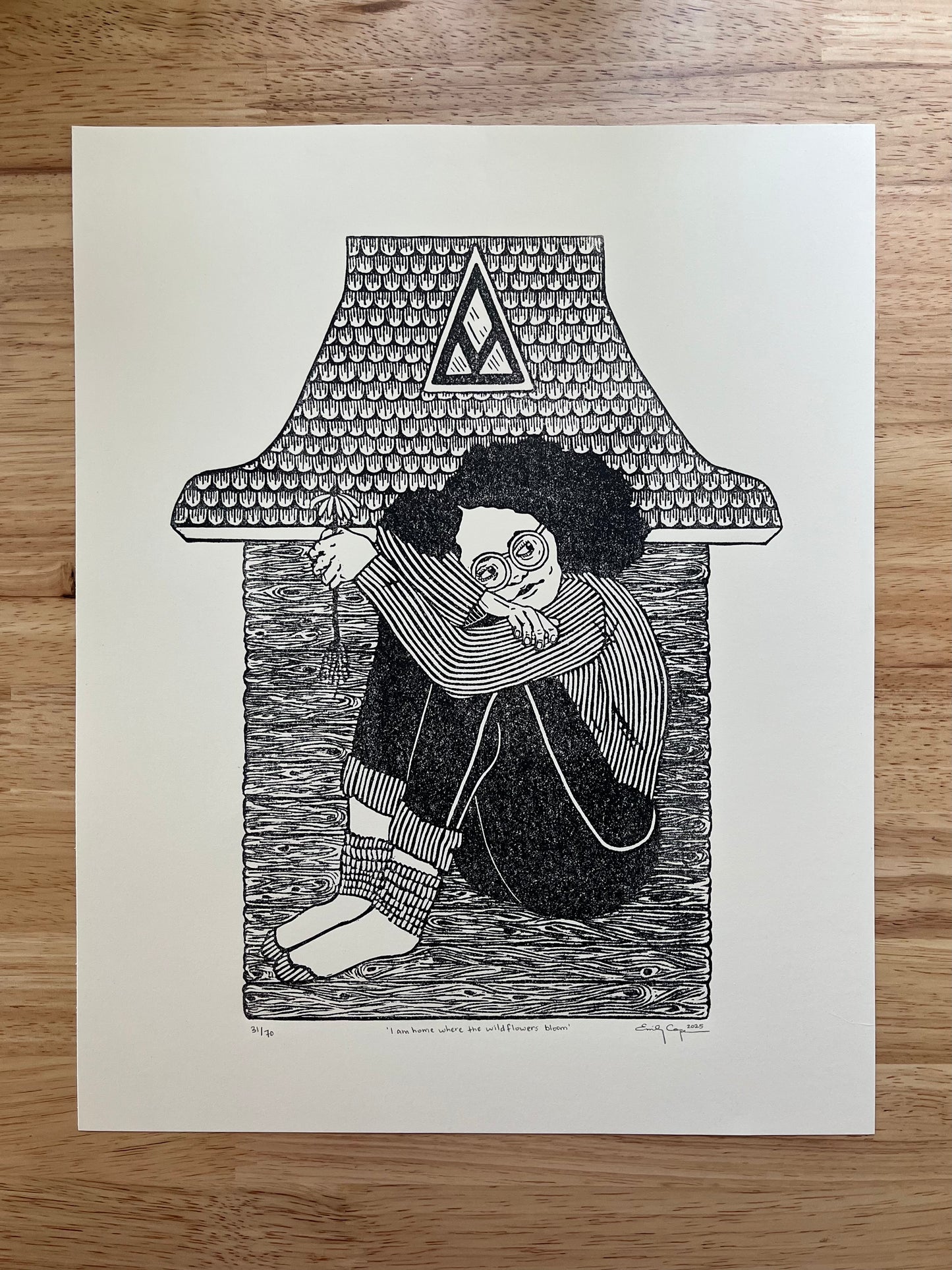 “I am home where the wildflowers bloom” Limited Edition Linoleum Block Print