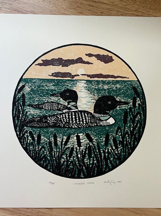 “Lakeside Loons” Limited Edition Linoleum Block Reduction Print