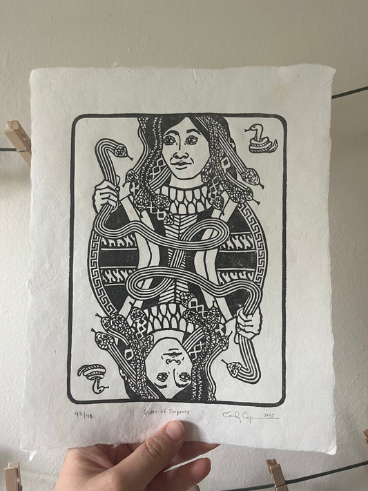 "Queen of Serpents" Original Limited Edition Linoleum Block Print