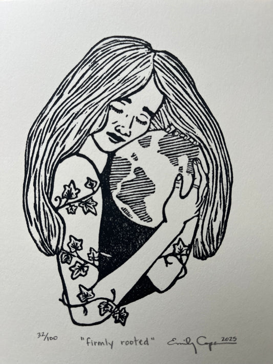 “Firmly rooted” limited edition linoleum block print- earth lover art, grounded print