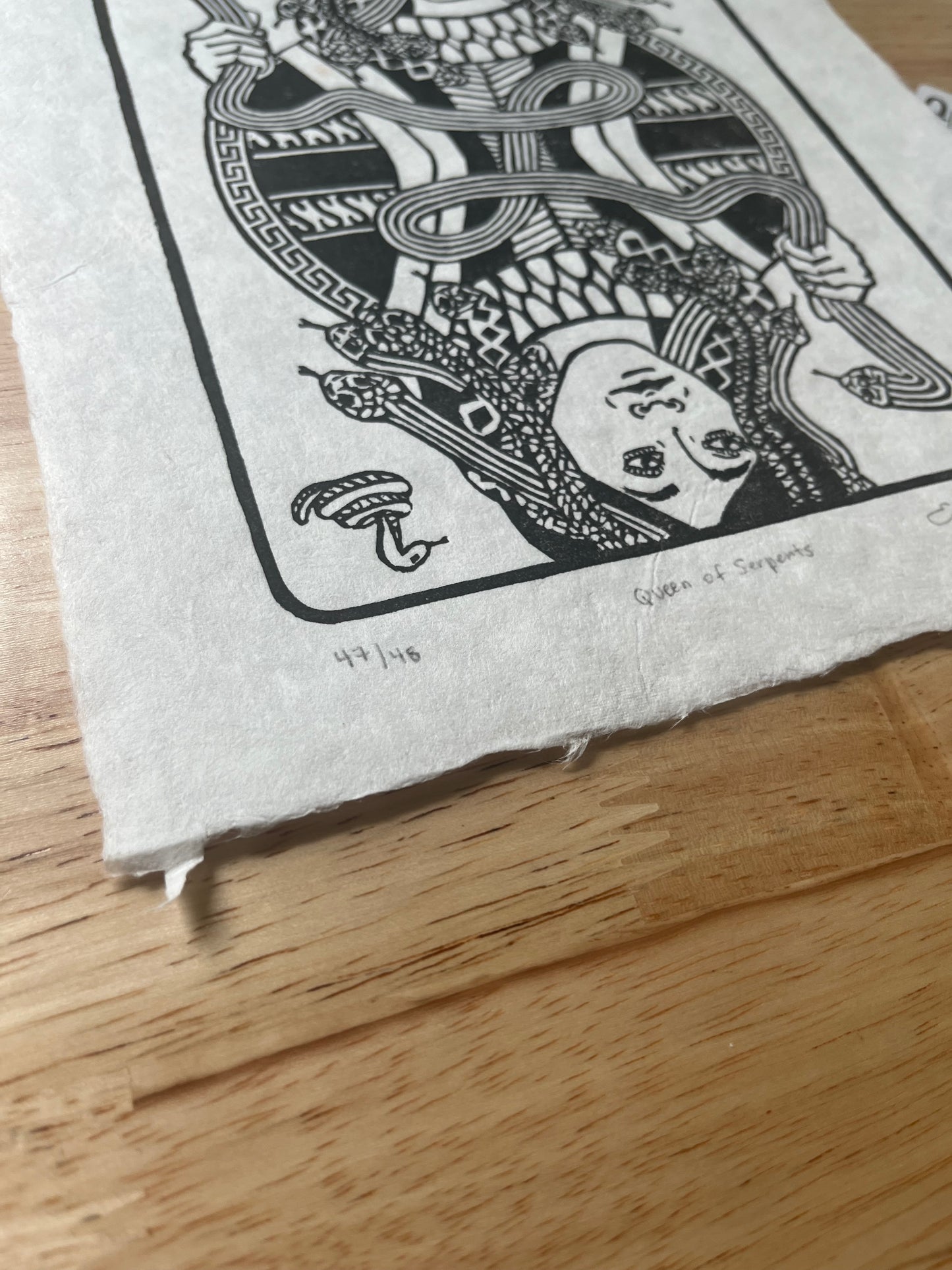 "Queen of Serpents" Original Limited Edition Linoleum Block Print
