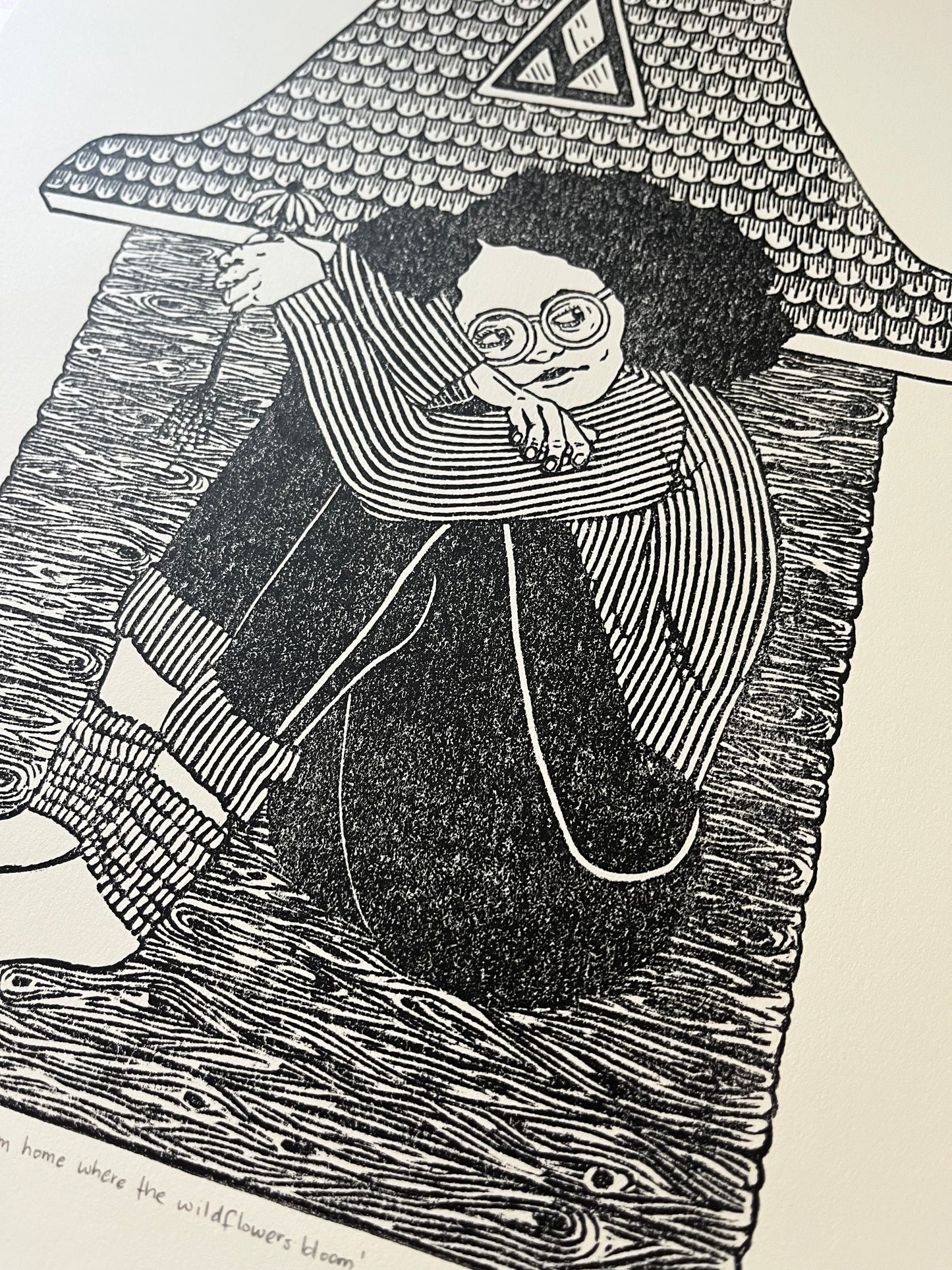 “I am home where the wildflowers bloom” Limited Edition Linoleum Block Print