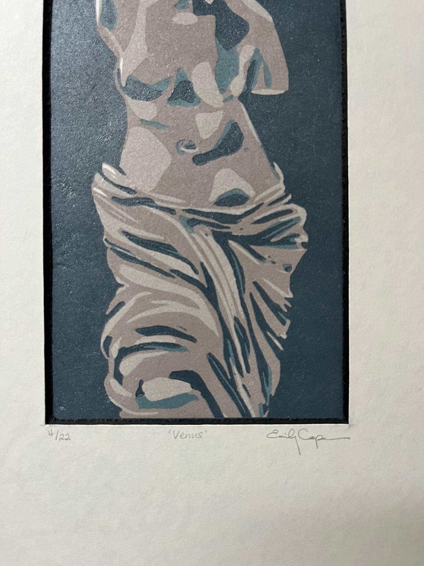 “Venus” Limited Edition Reduction Linoleum Block Print - Matted to 8”x10”