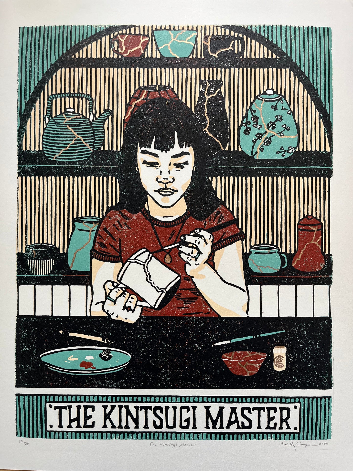 “The Kintsugi Master” Limited Edition Linoleum Block Print - Oracle Deck Print