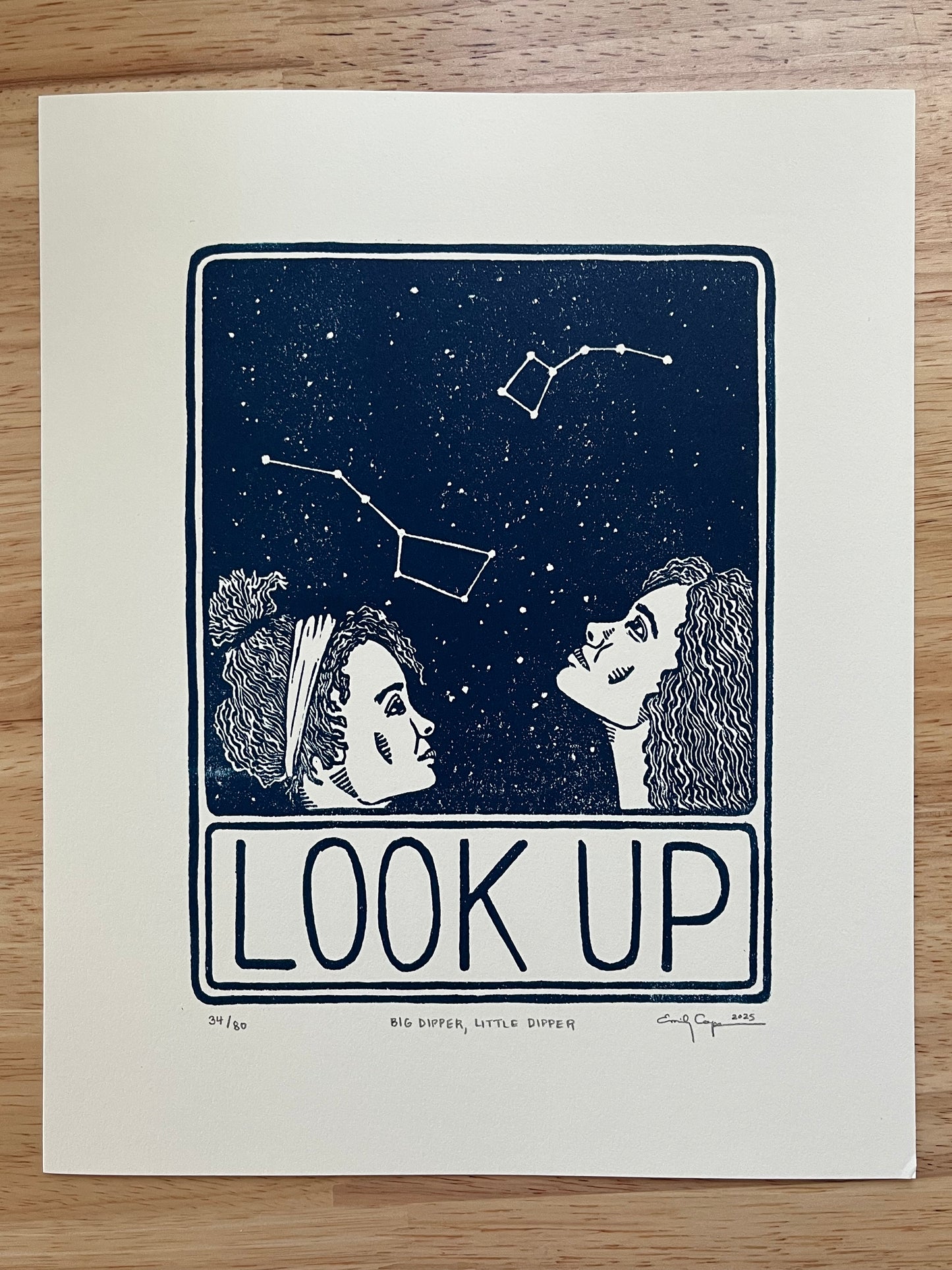 “Big Dipper, Little Dipper” Limited Edition Linocut Print - look up artwork, block print
