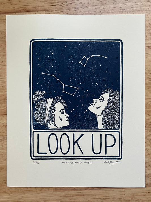 “Big Dipper, Little Dipper” Limited Edition Linocut Print - look up artwork, block print