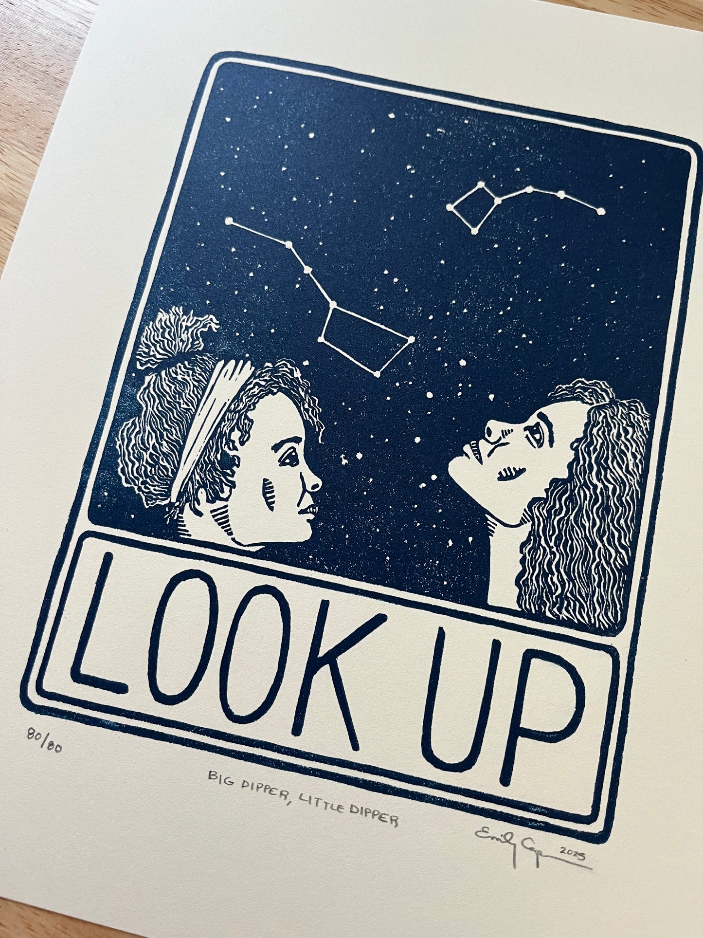 “Big Dipper, Little Dipper” Limited Edition Linocut Print - look up artwork, block print