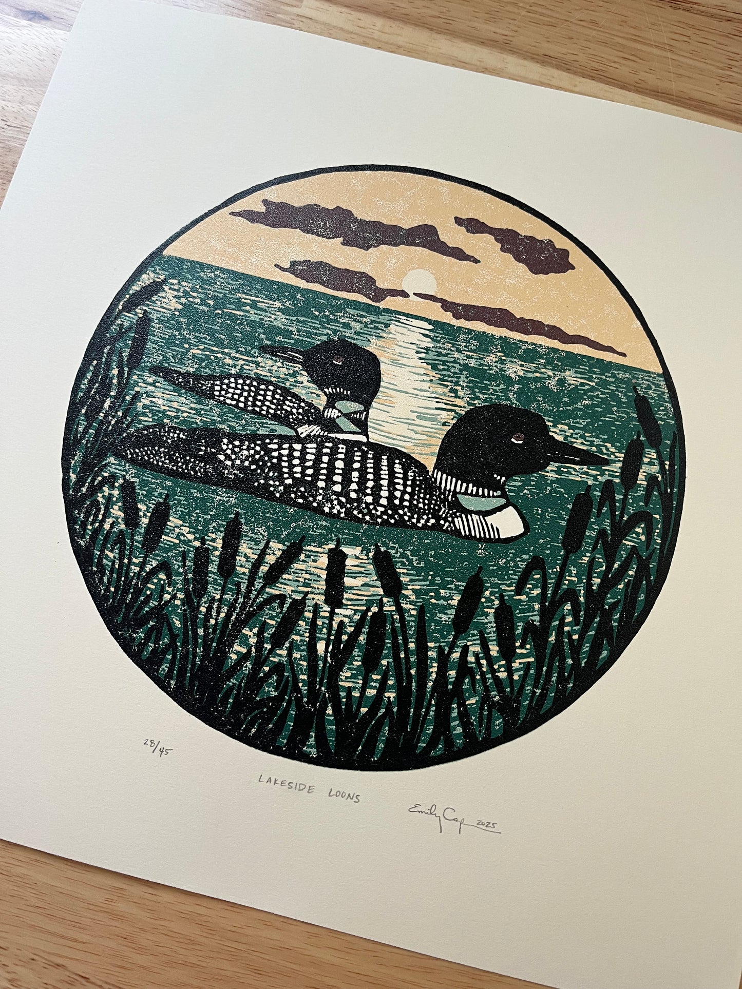 “Lakeside Loons” Limited Edition Linoleum Block Reduction Print