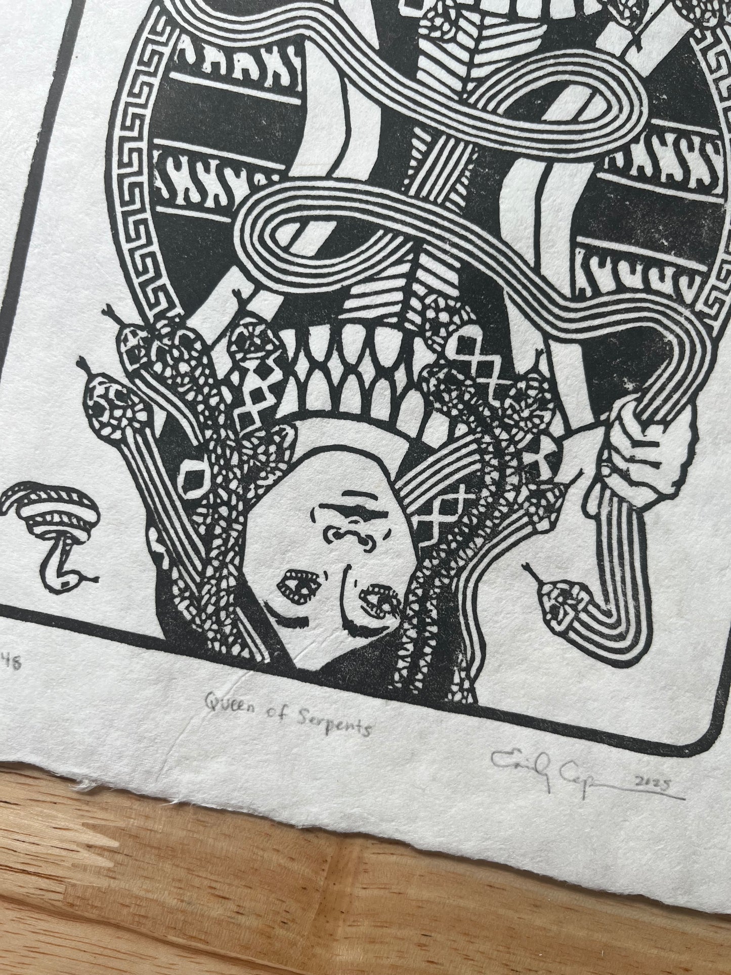 "Queen of Serpents" Original Limited Edition Linoleum Block Print