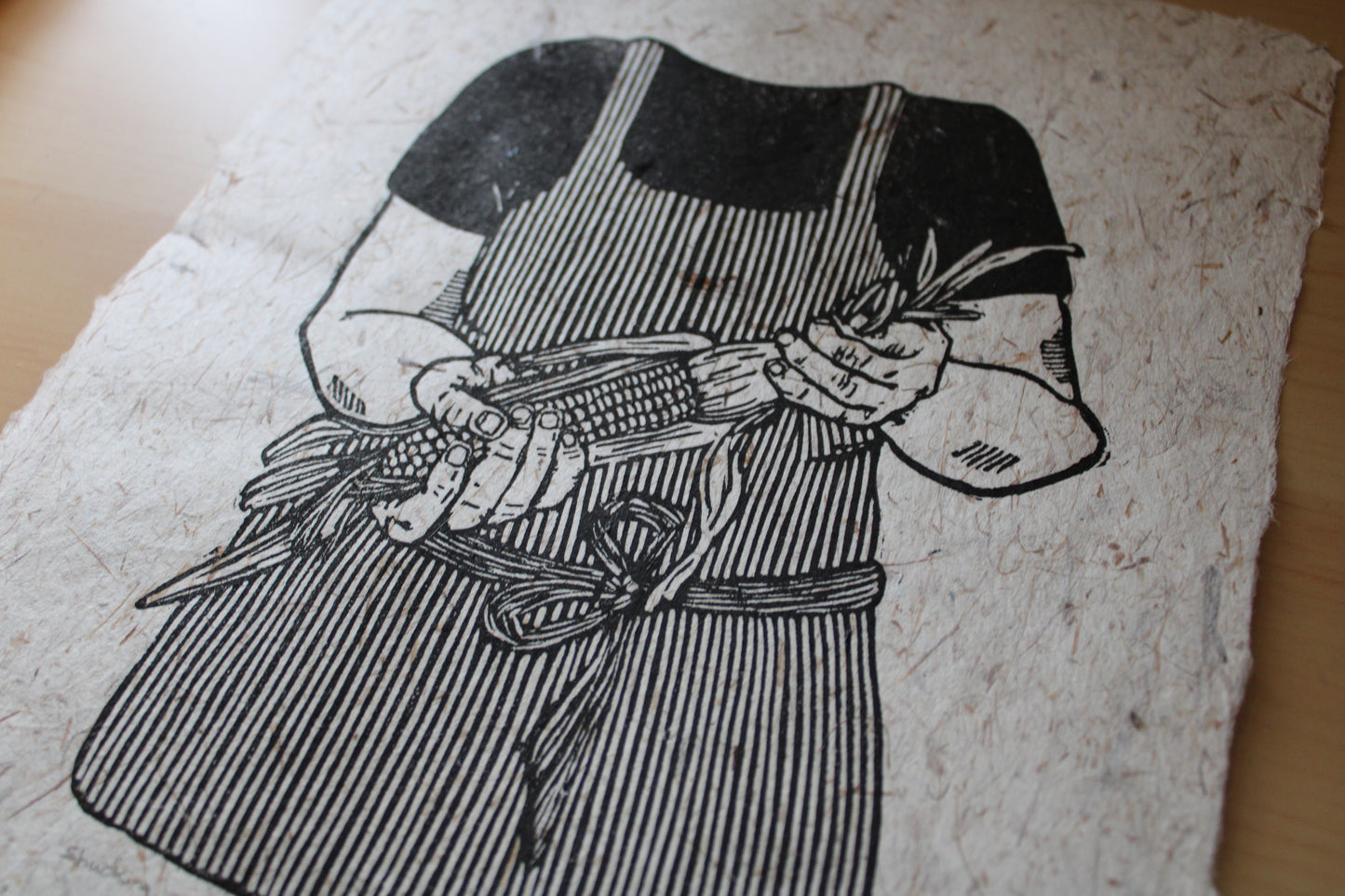 "Shucking" Original Open Edition Linoleum Block Print