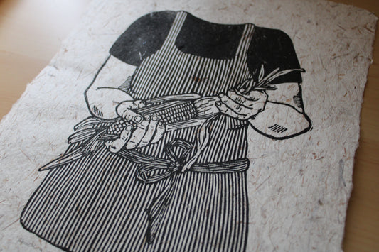 "Shucking" Original Open Edition Linoleum Block Print