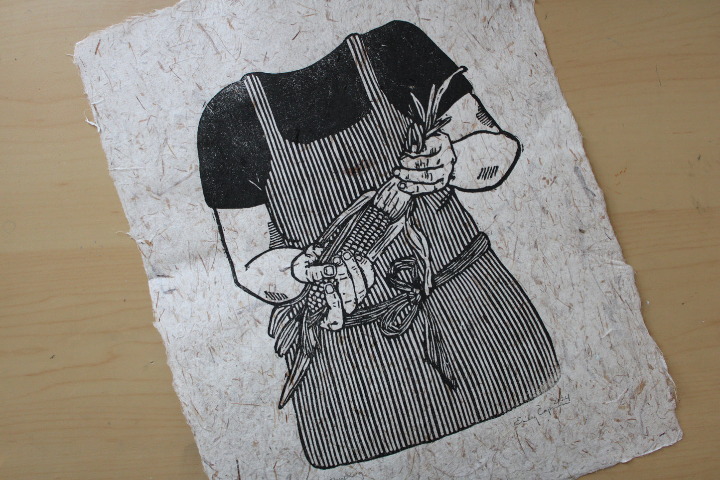 "Shucking" Original Open Edition Linoleum Block Print