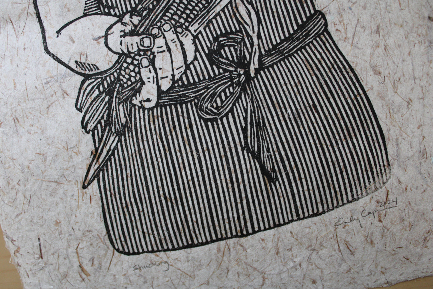 "Shucking" Original Open Edition Linoleum Block Print