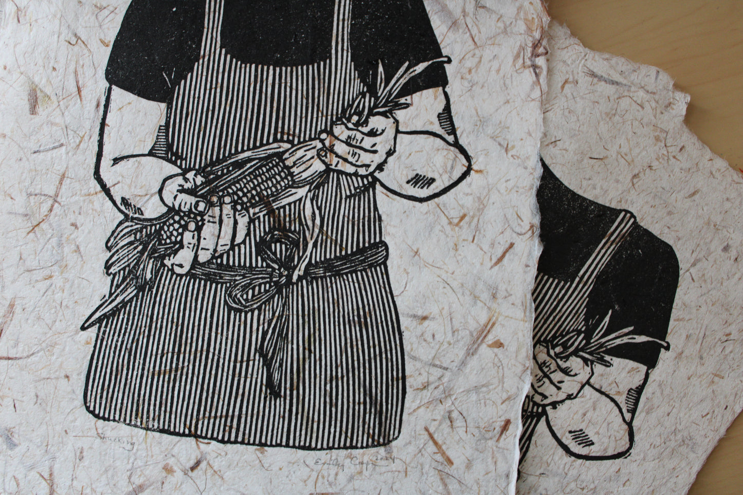 "Shucking" Original Open Edition Linoleum Block Print
