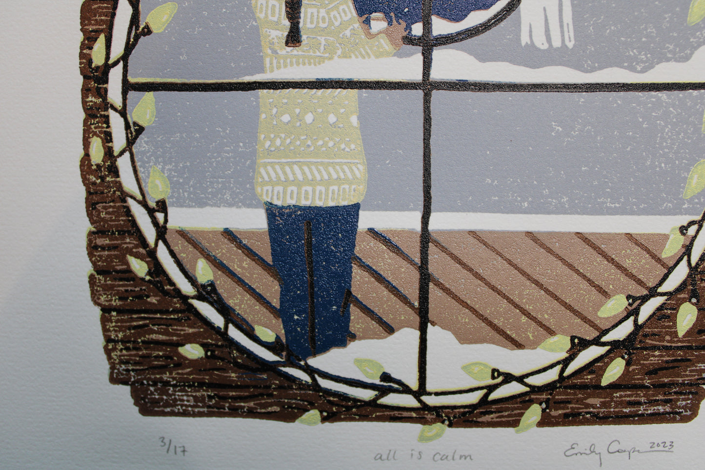 "All is Calm" Original Limited Edition Reduction Linoleum Block Print