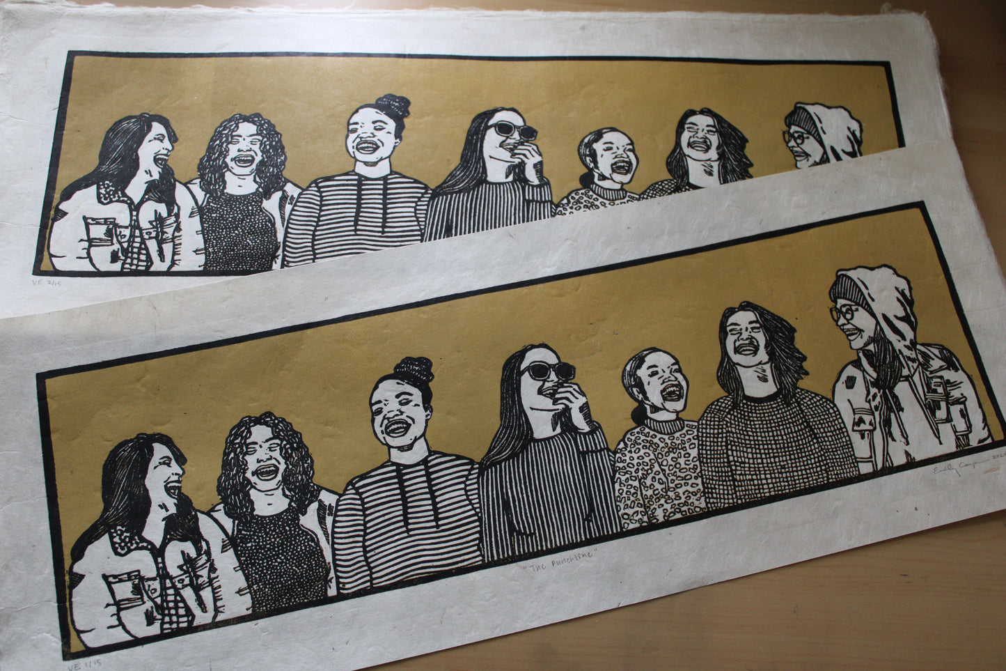 "The Punchline" Original Limited Edition Reduction Linoleum Block Print - Two Variations