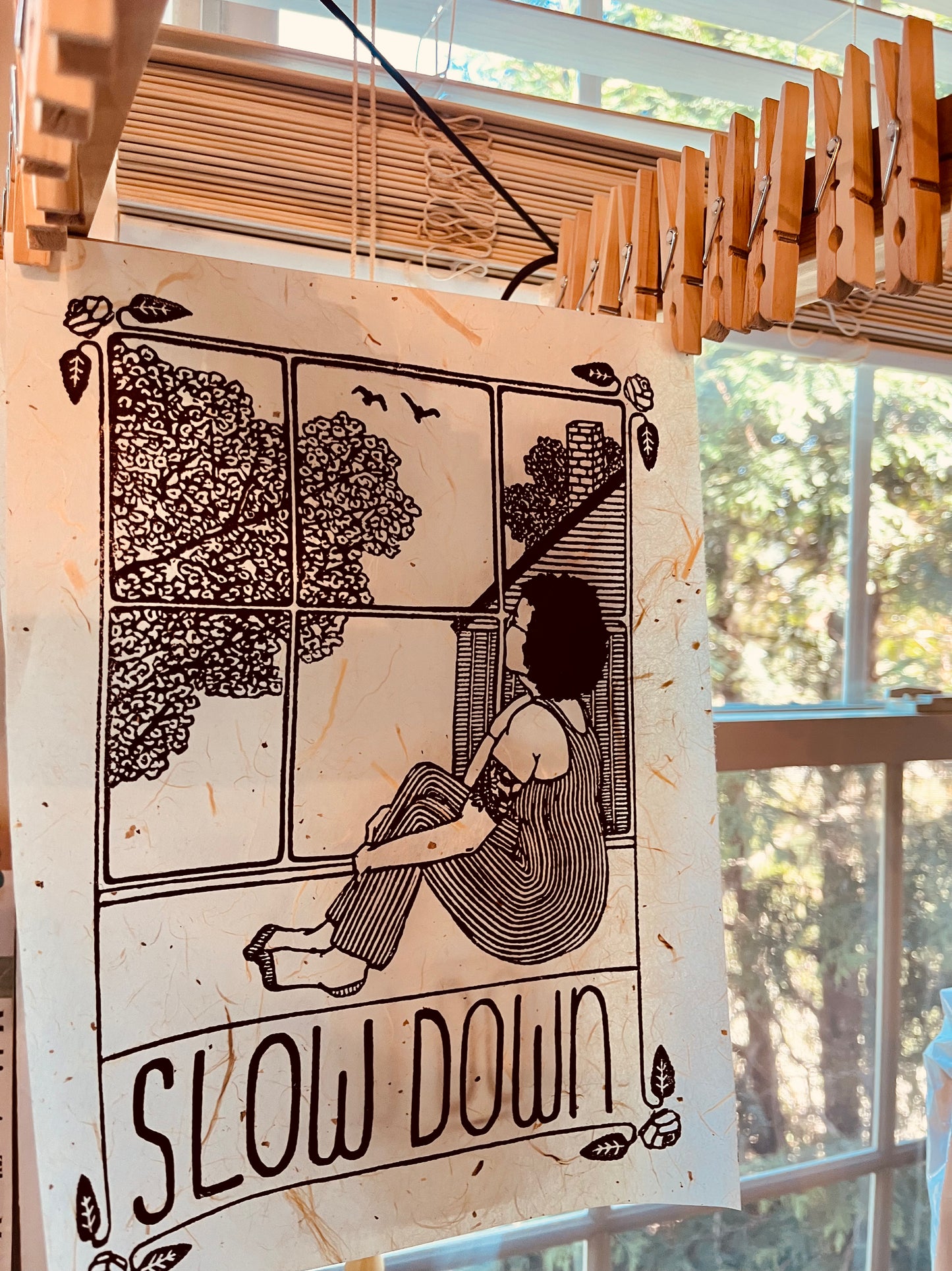 "You're Doing Fine" Original Limited Edition Linoleum Block Print