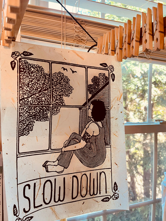 "You're Doing Fine" Original Limited Edition Linoleum Block Print