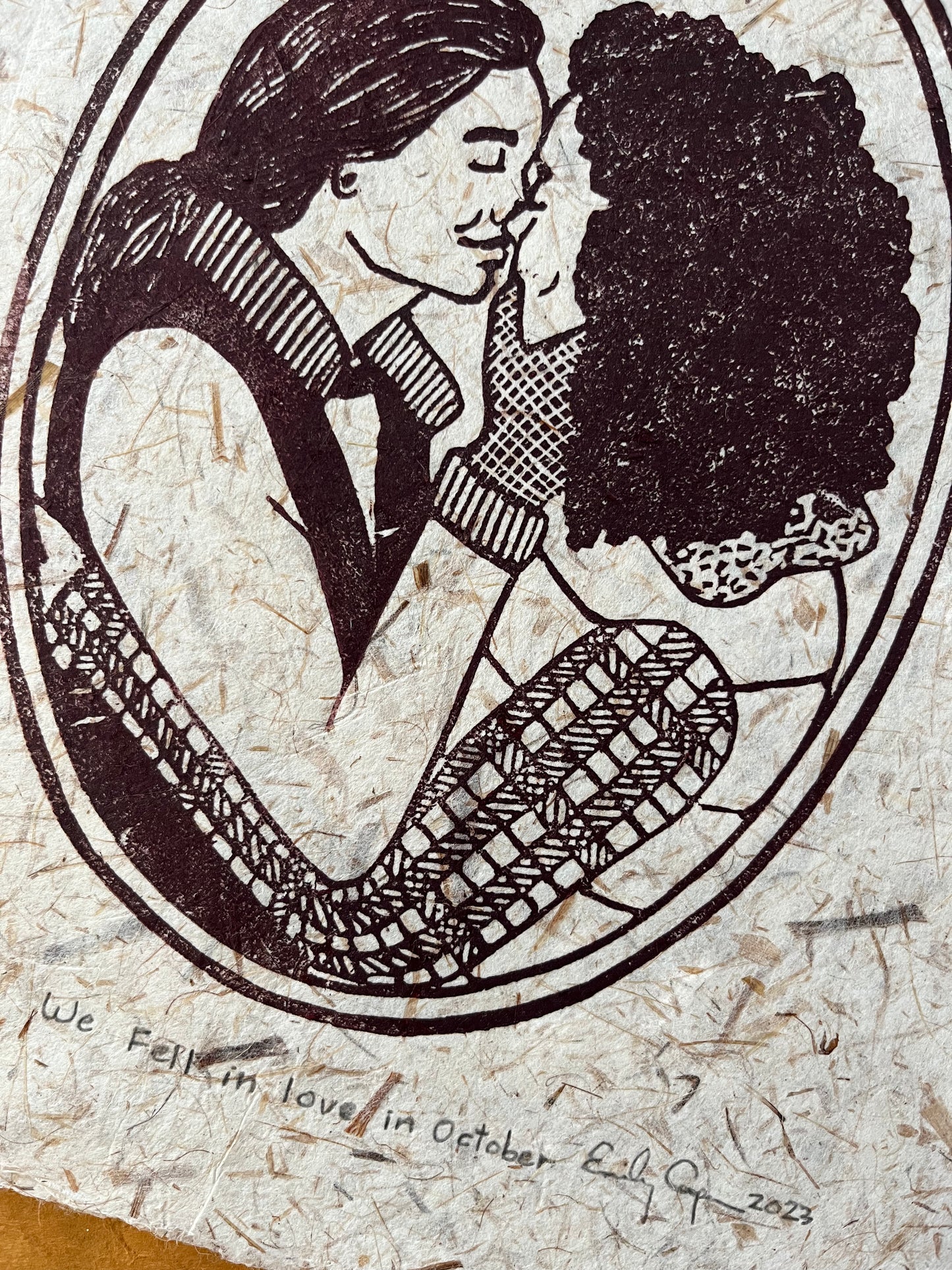 "We Fell in love in October" Limited Edition Linoleum Block Print