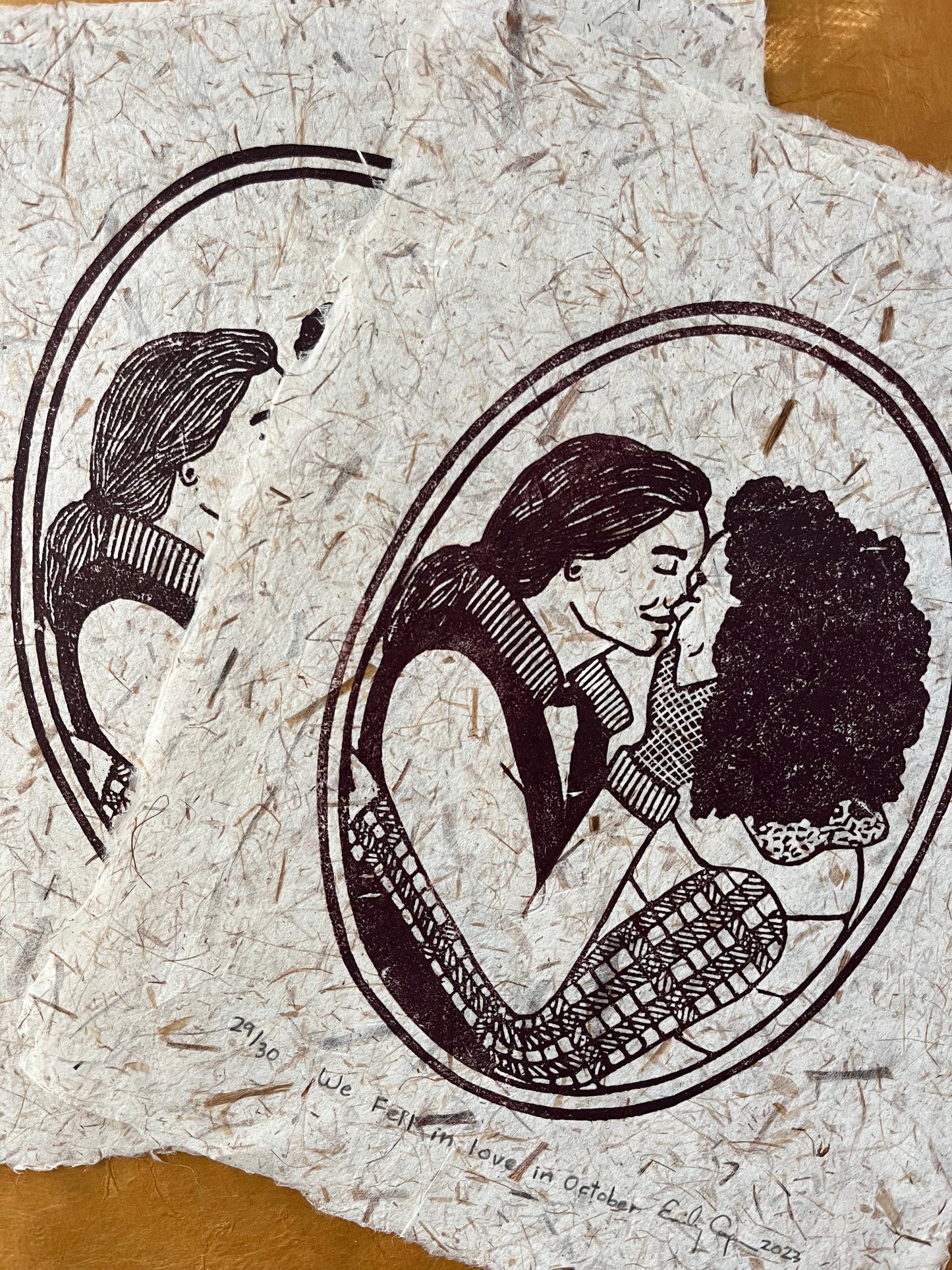 "We Fell in love in October" Limited Edition Linoleum Block Print