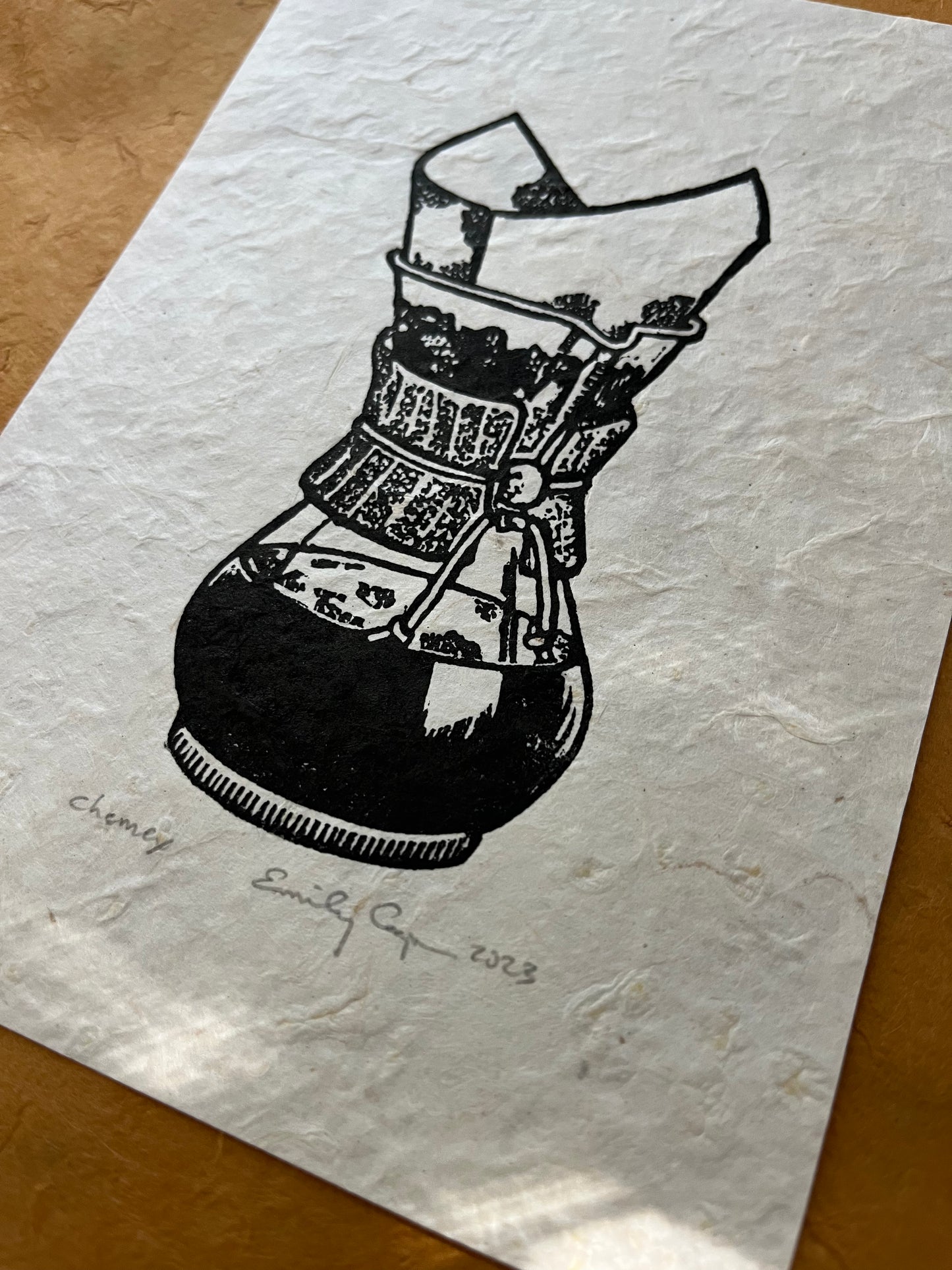 "Chemex" Coffee Maker Linocut Print