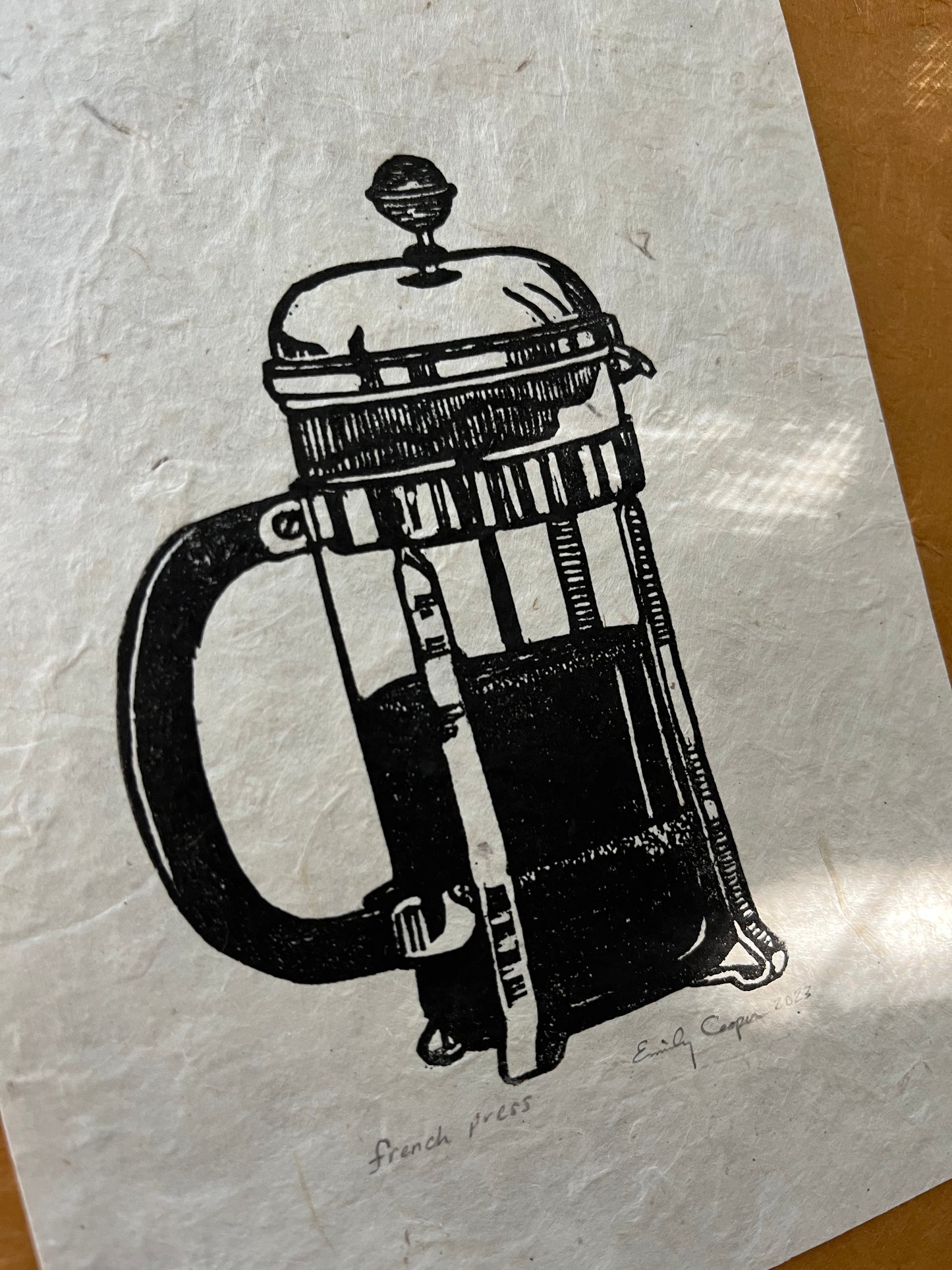 "French Press" Coffee Maker Linocut Print