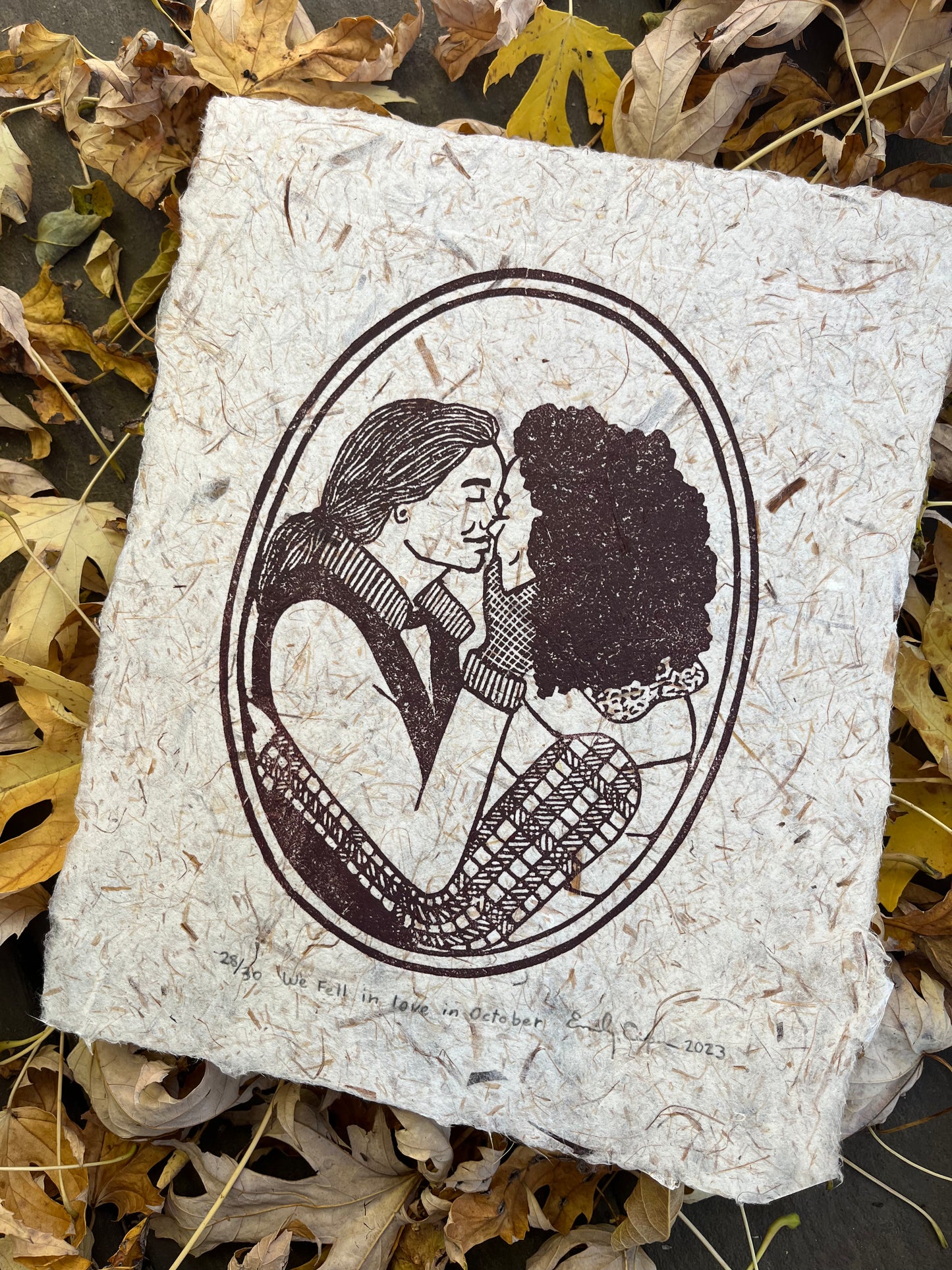 "We Fell in love in October" Limited Edition Linoleum Block Print