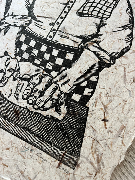 "Kneading" Original Linoleum Block Print