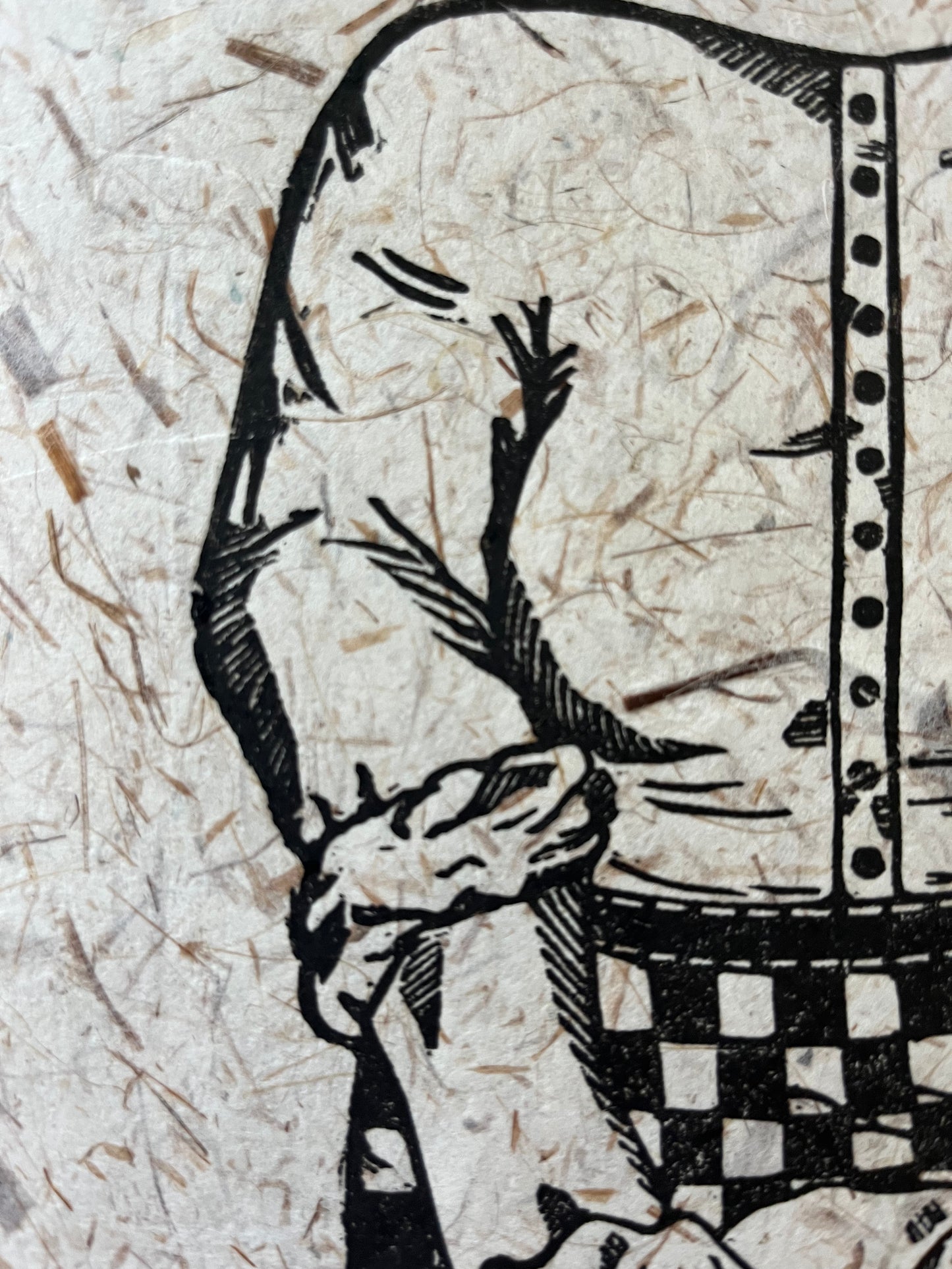 "Kneading" Original Linoleum Block Print