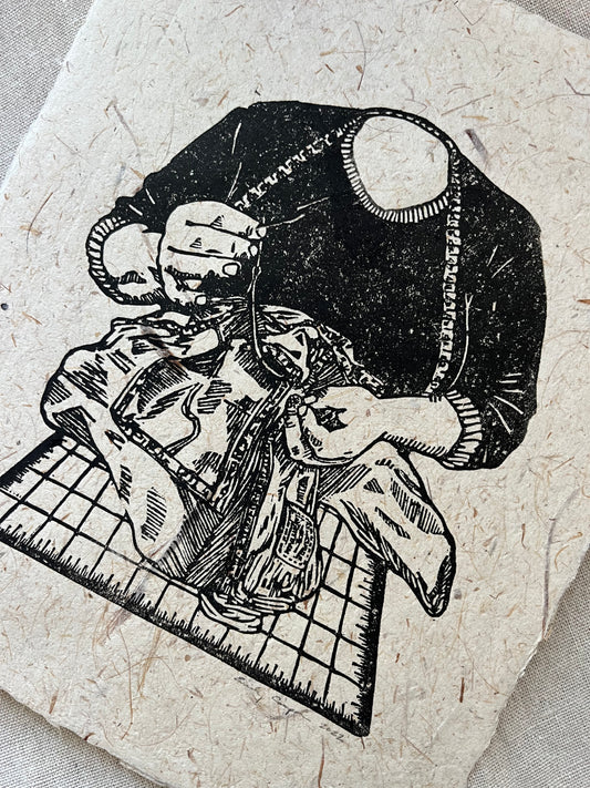 "Needling" Original Linoleum Block Print