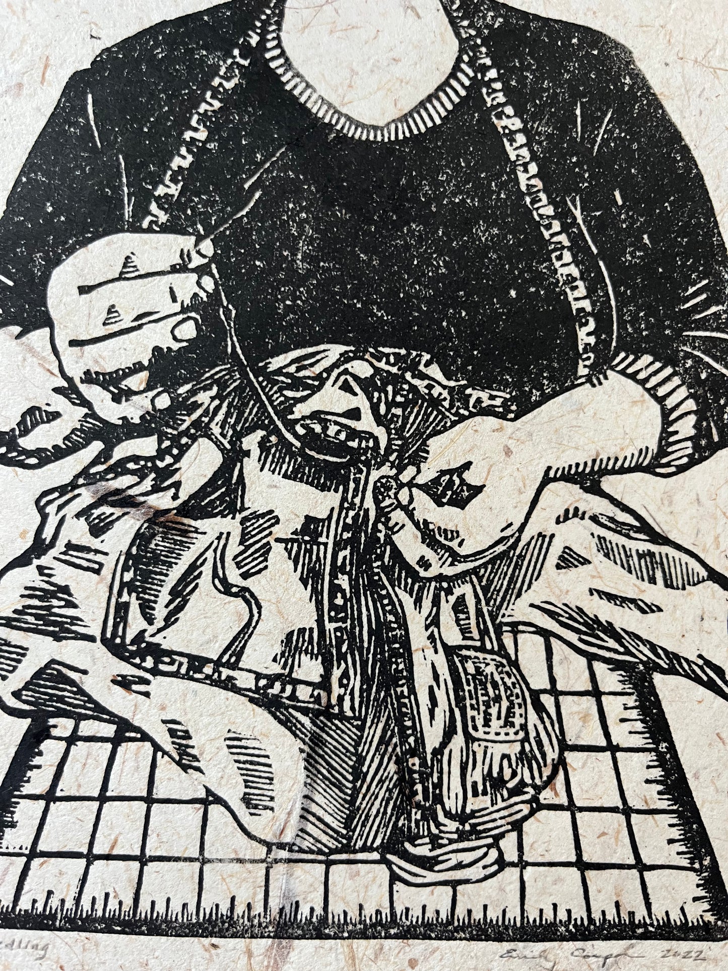 "Needling" Original Linoleum Block Print