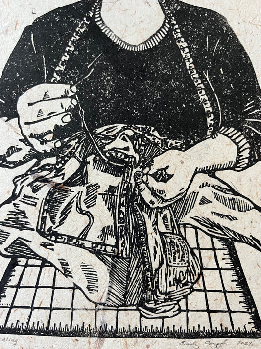 "Needling" Original Linoleum Block Print