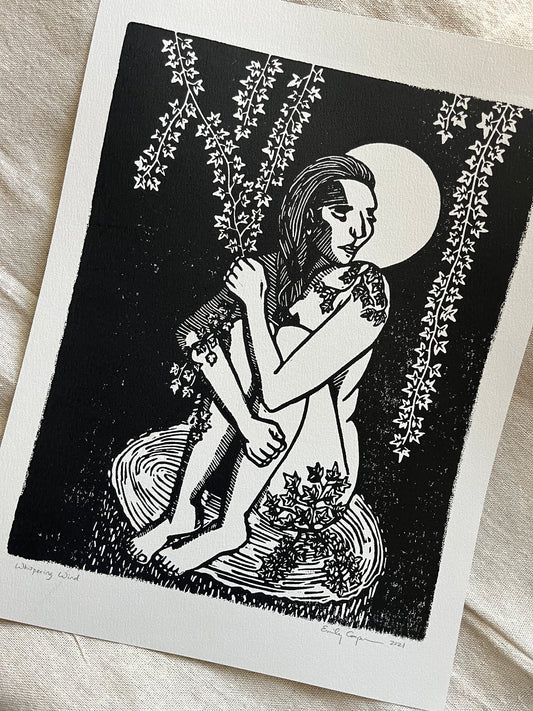 'Whispering Wind' Linoleum Block Print