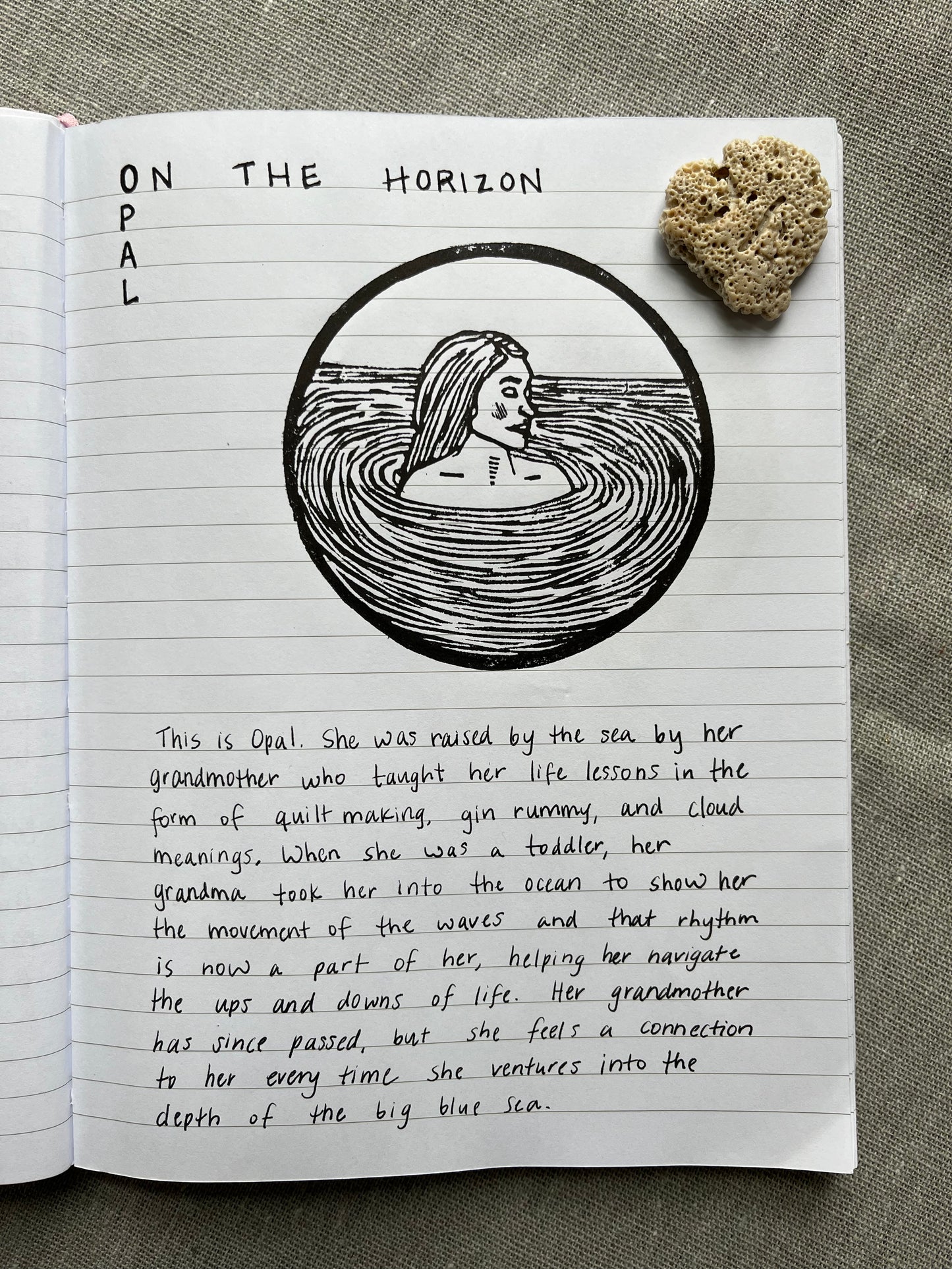 "Opal" Individual Gold-leafed Linocut 4"x6" Print