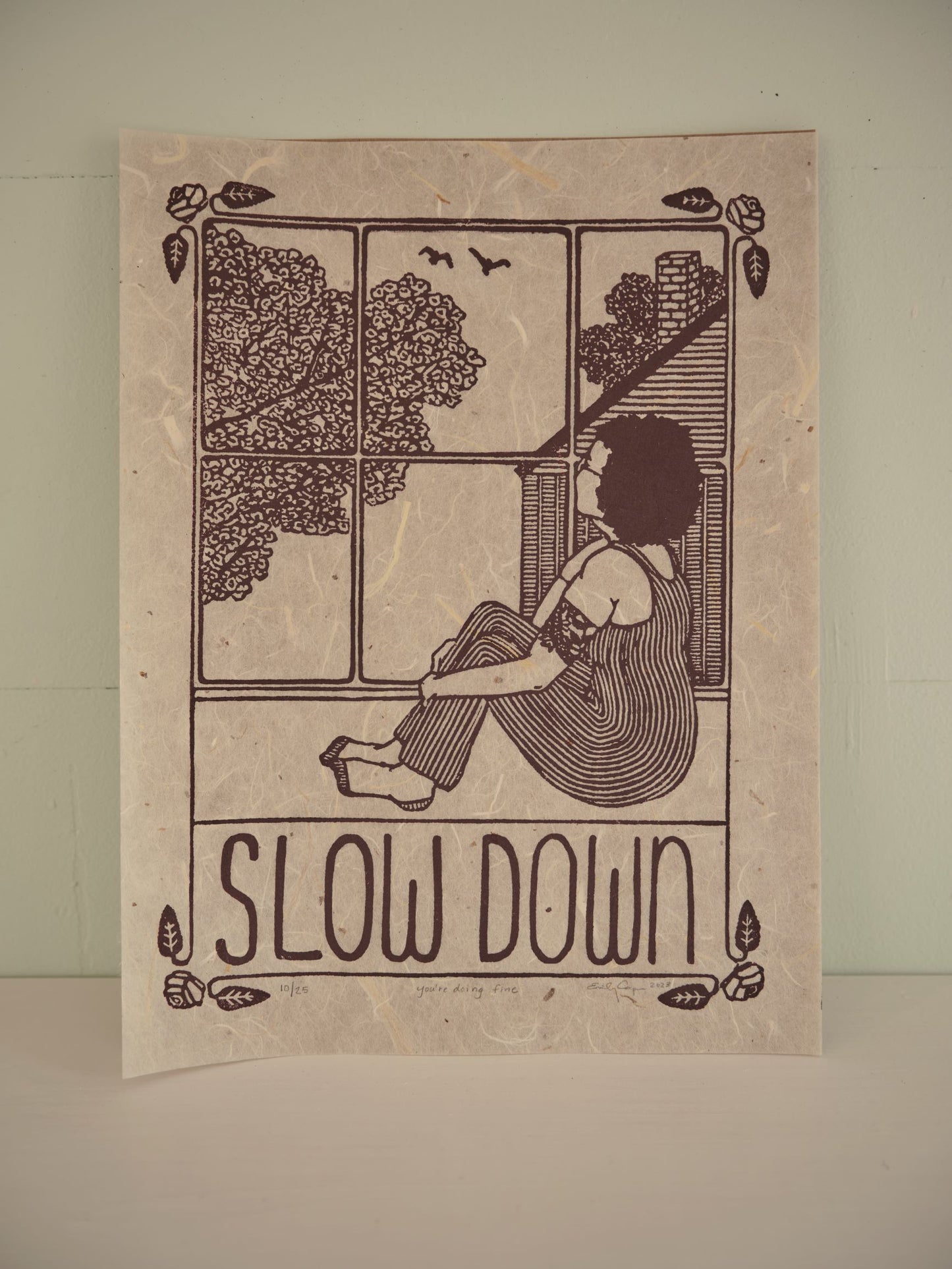 "You're Doing Fine" Original Limited Edition Linoleum Block Print