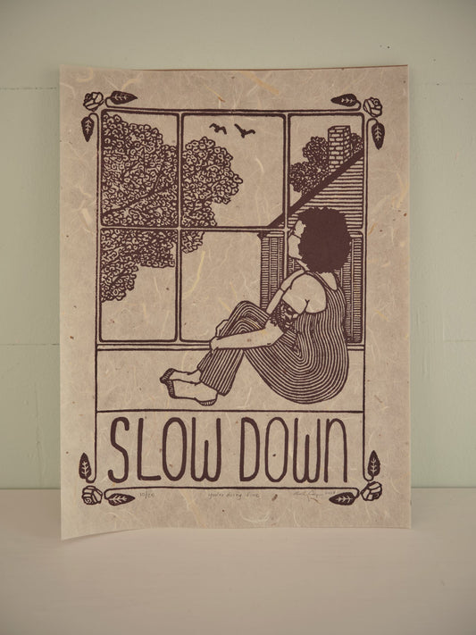 "You're Doing Fine" Original Limited Edition Linoleum Block Print