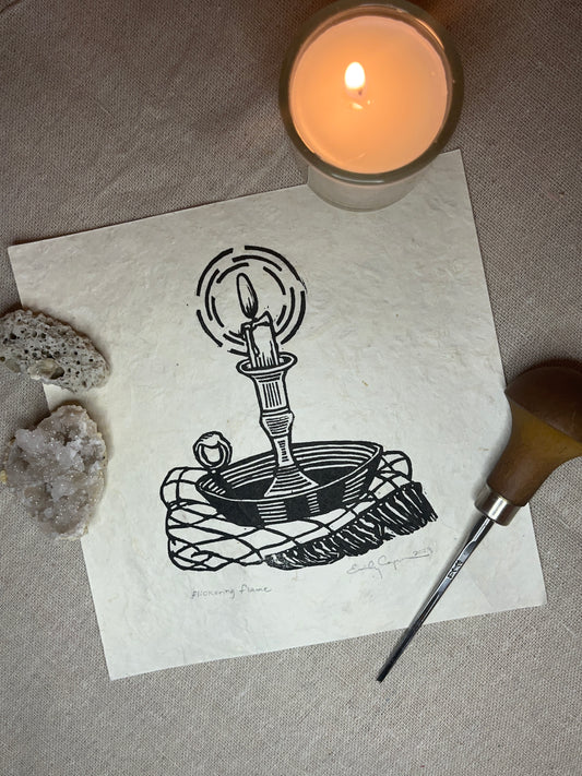 "Flickering Flame" Original Linoleum Block Print