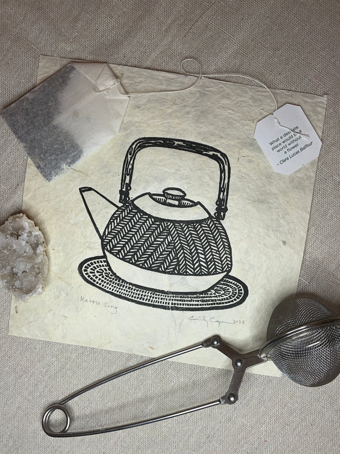 "Kettle Song" Original Linoleum Block Print