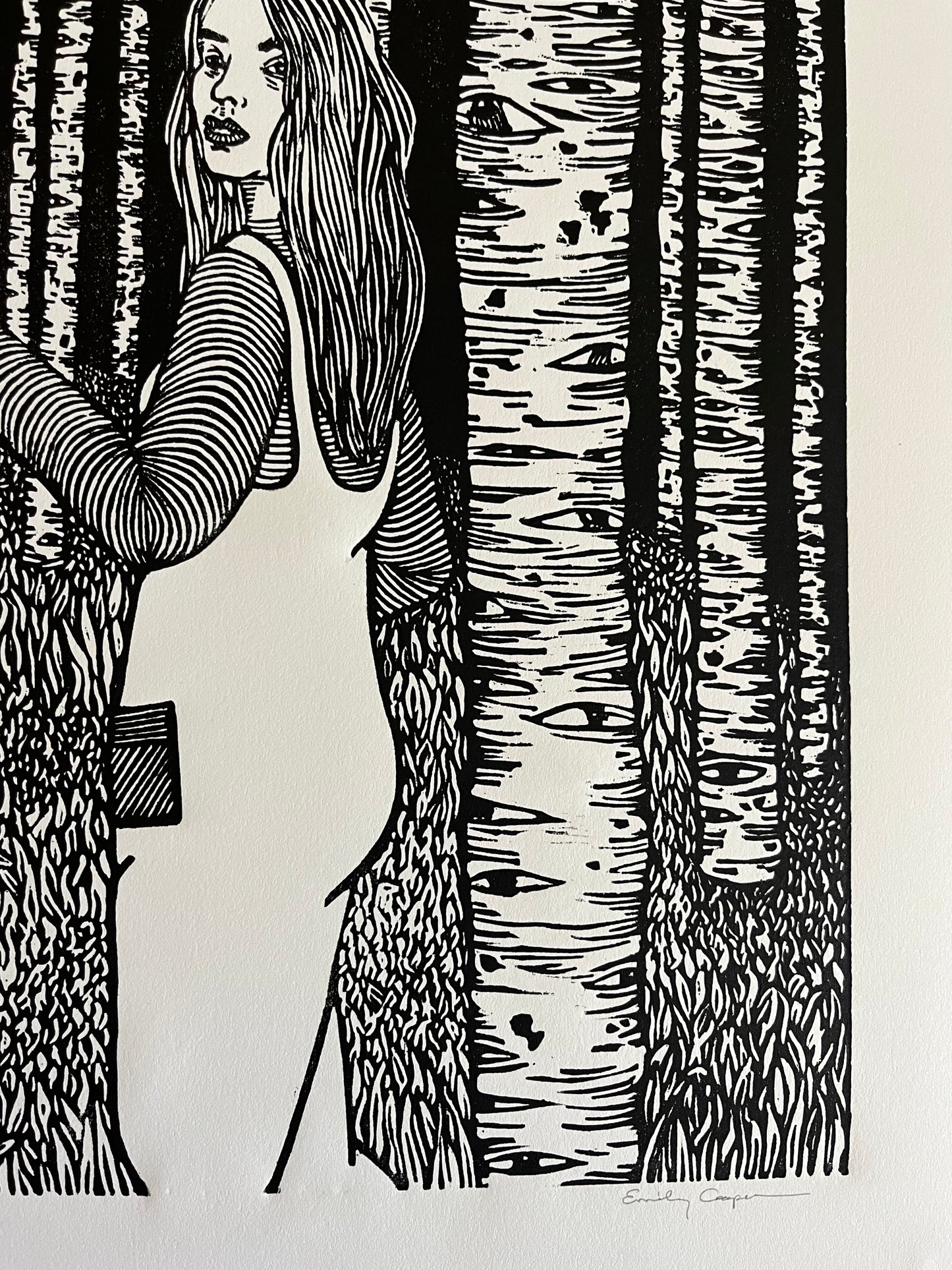 'Come with Me' Linoleum Block Print
