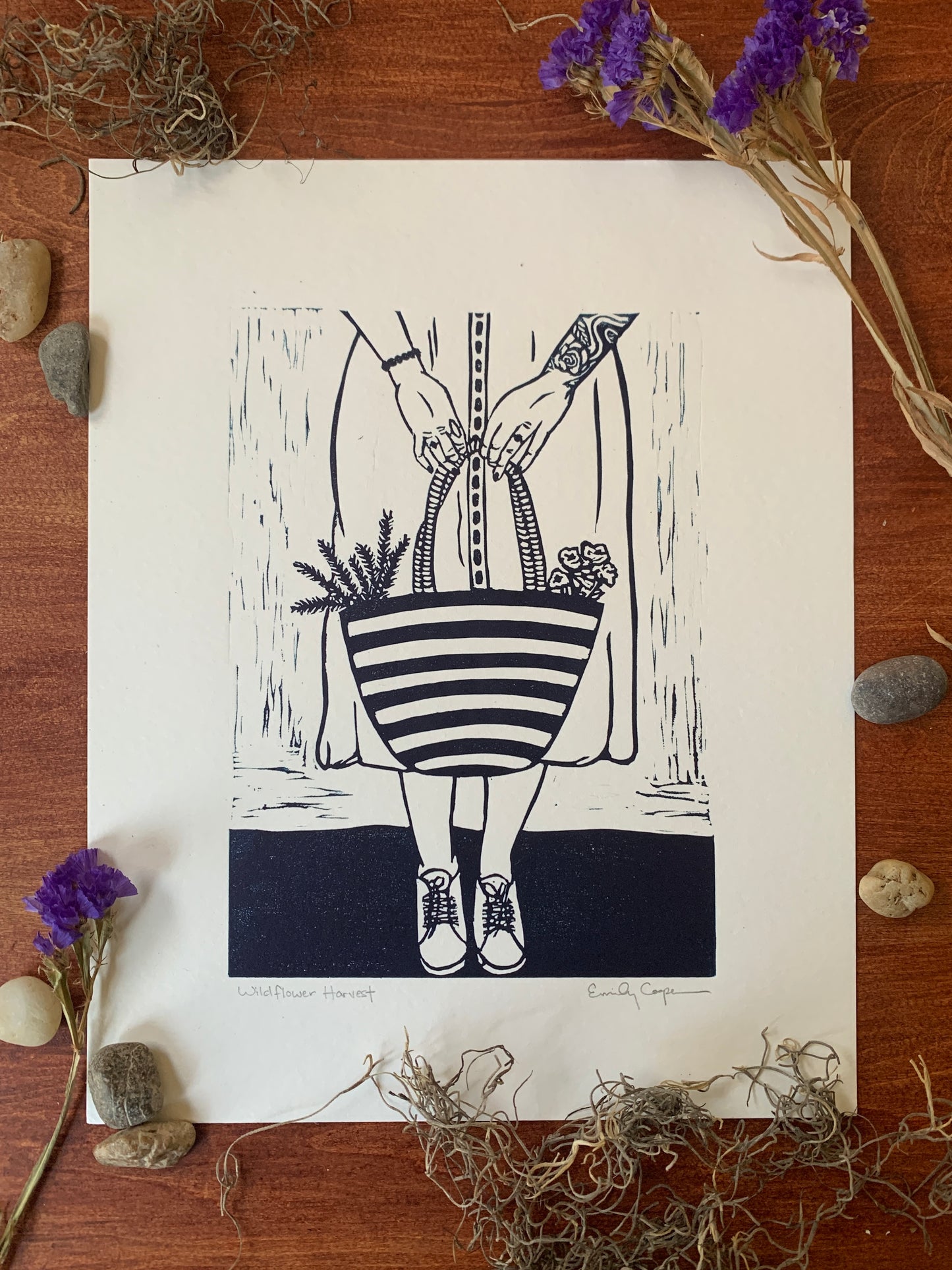 'Wildflower Harvest' Original Linoleum Block Print