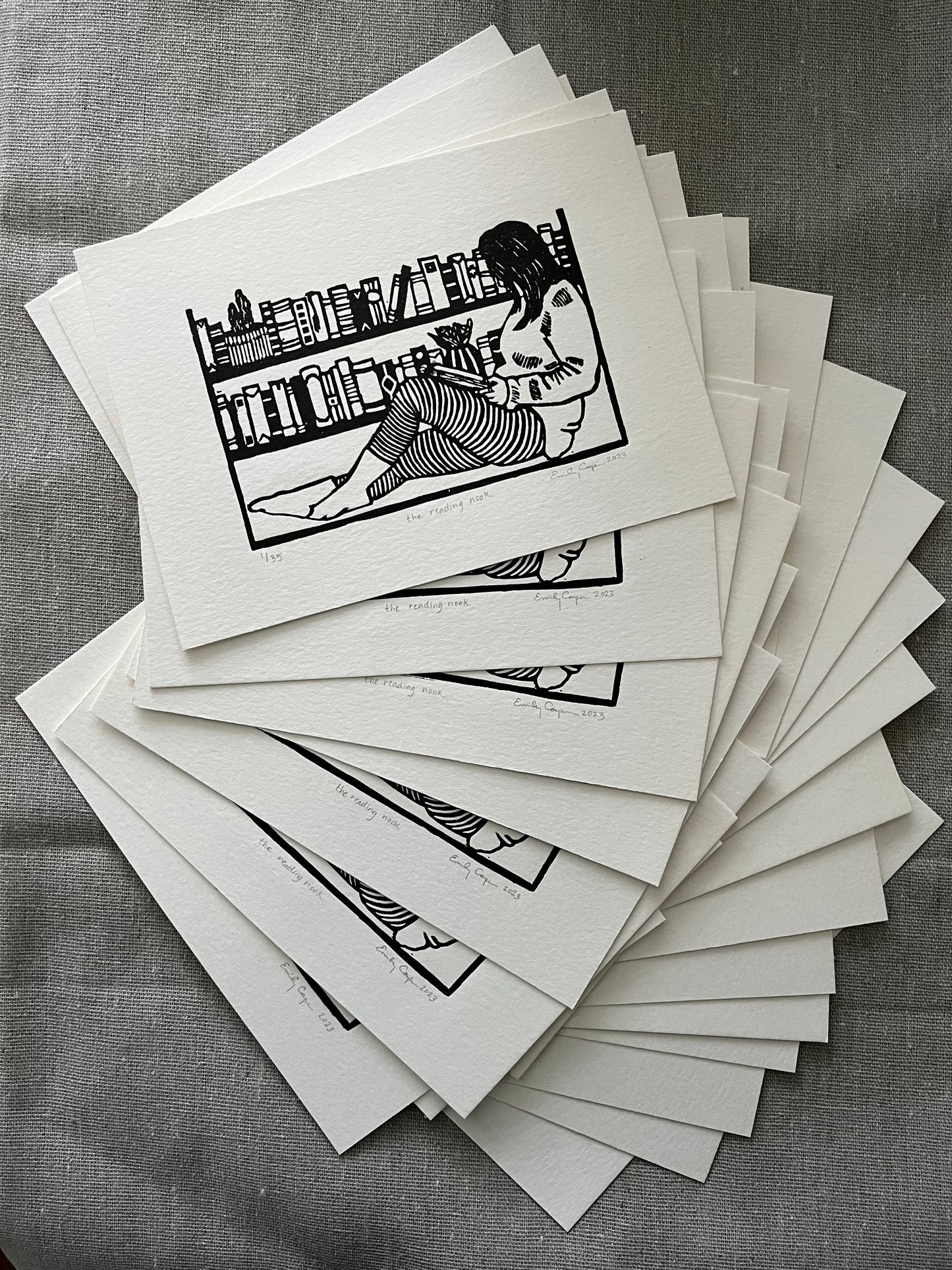 'The Reading Nook' Limited Edition Linoleum Block Print