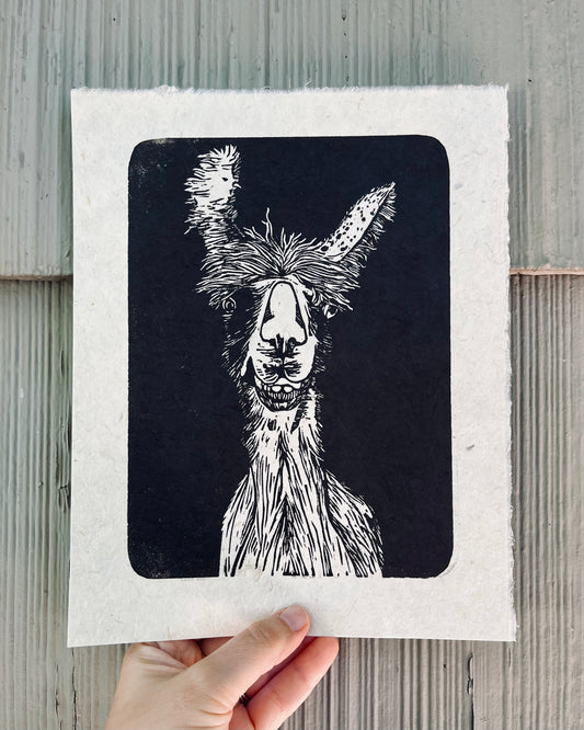 “Pepper II” Open Edition Linoleum Block Print of Llama