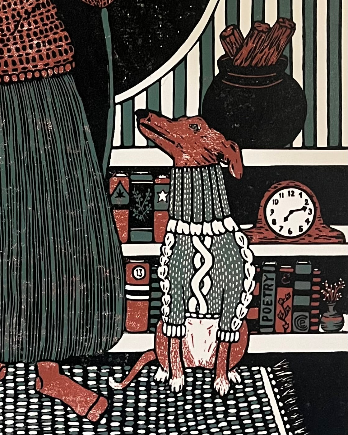 “across from embers, we unwind” - limited edition reduction linocut print
