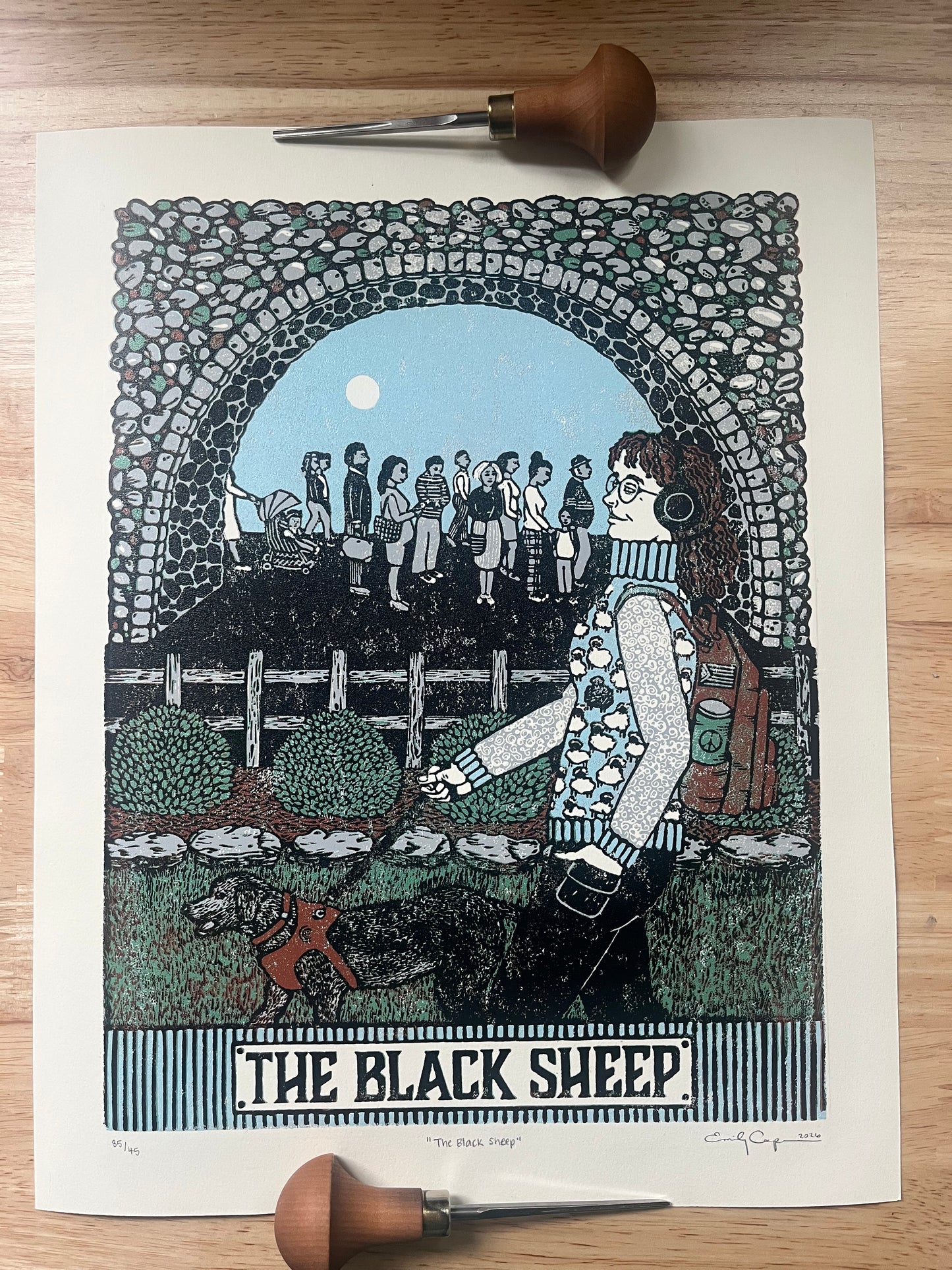 “The Black Sheep” Original Reduction Linoleum Block Print - Signed Limited Edition - linocut