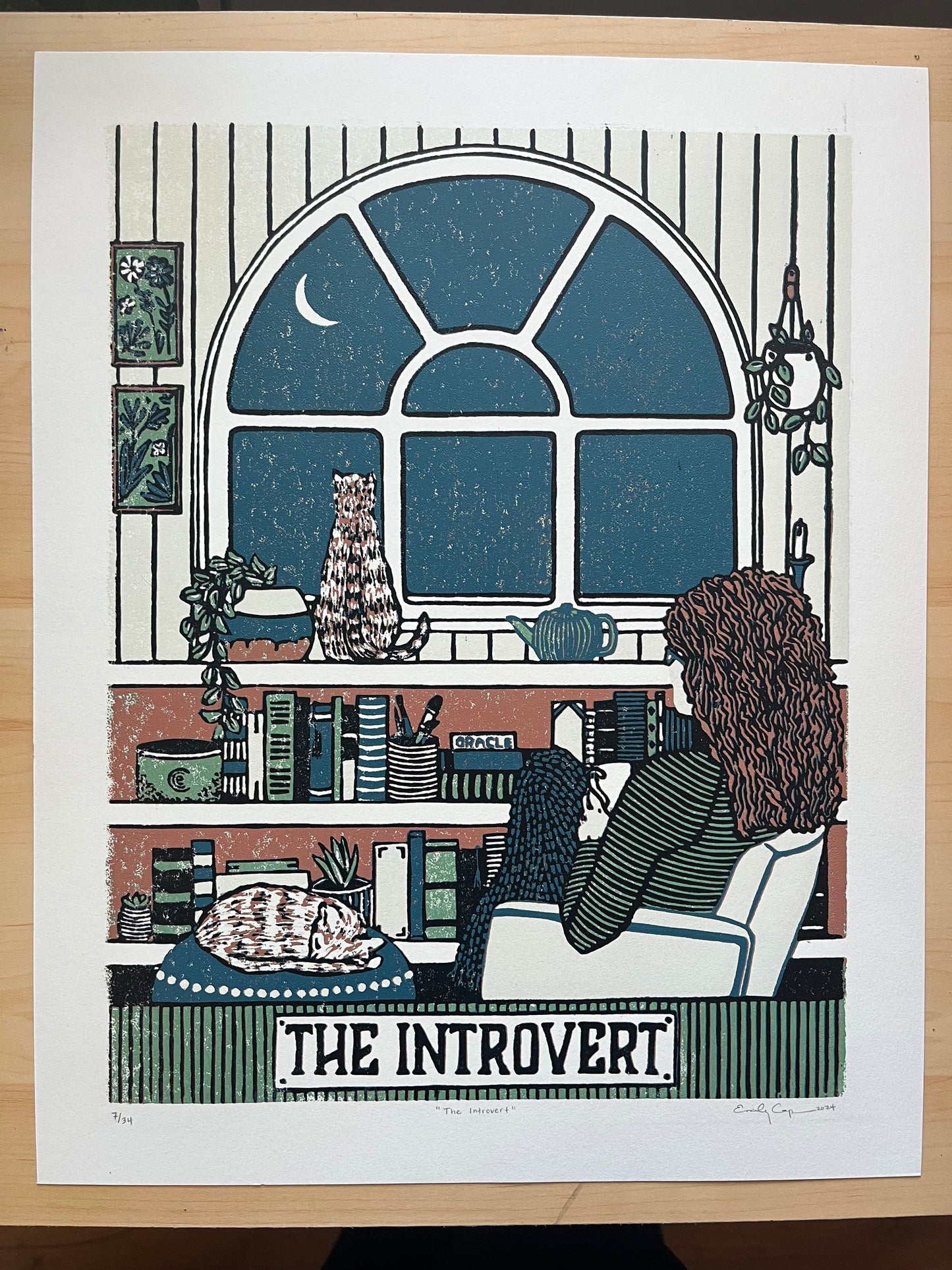 “The Introvert” Limited Edition Linoleum Block Print - Oracle Deck Print