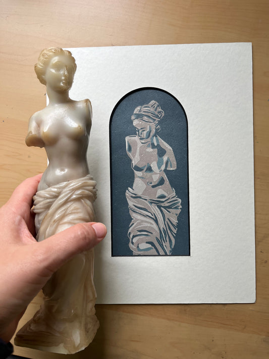 “Venus” Limited Edition Reduction Linoleum Block Print - Matted to 8”x10”